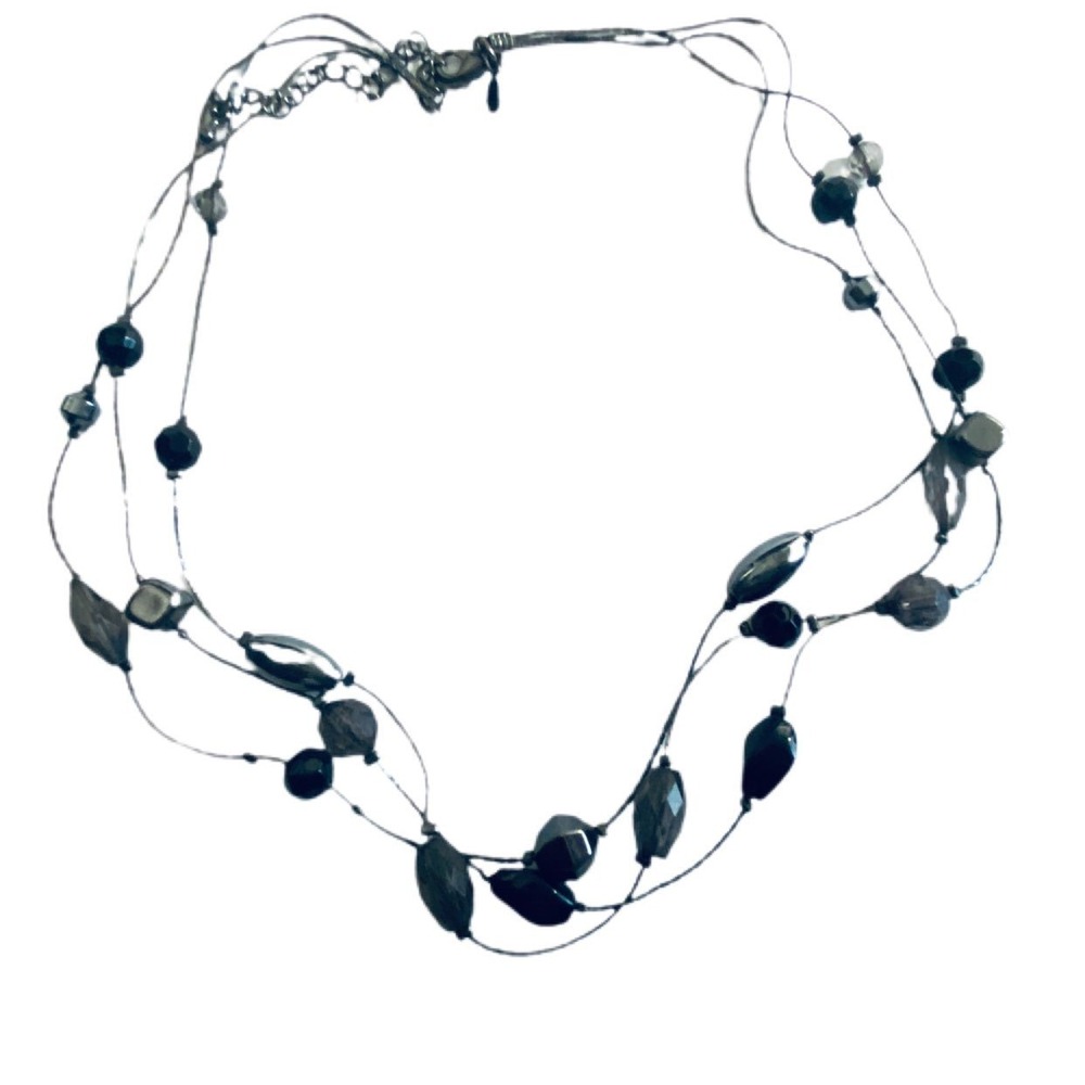 Premier designs signed gray and black bead‎ station necklace